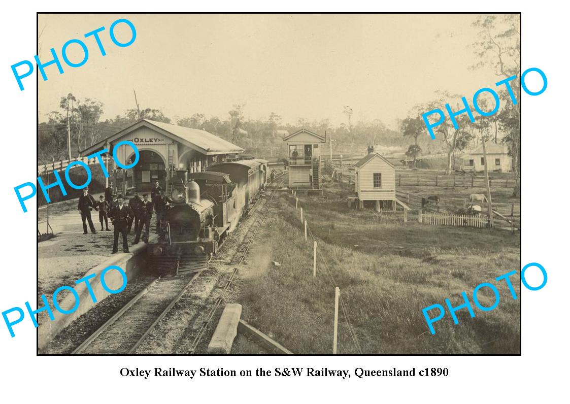 OLD LARGE PHOTO FEATURING OXLEY QUEENSLAND, VIEW OF RAILWAY STATION c1890