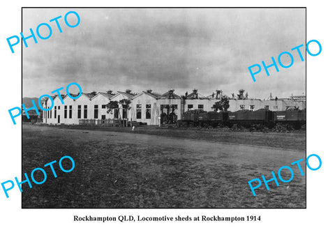 OLD LARGE PHOTO FEATURING ROCKHAMPTON QLD, VIEW OF THE LOCOMOTIVE SHEDS c1914