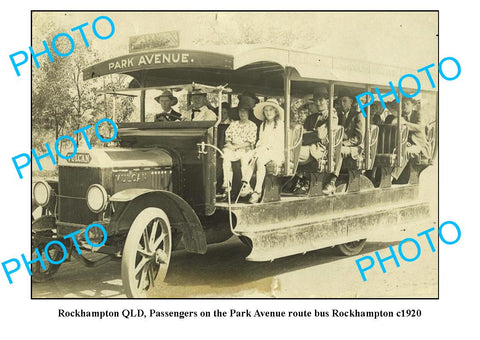 OLD LARGE PHOTO FEATURING ROCKHAMPTON QLD, PARK AVENUE BUS SERIVE c1920