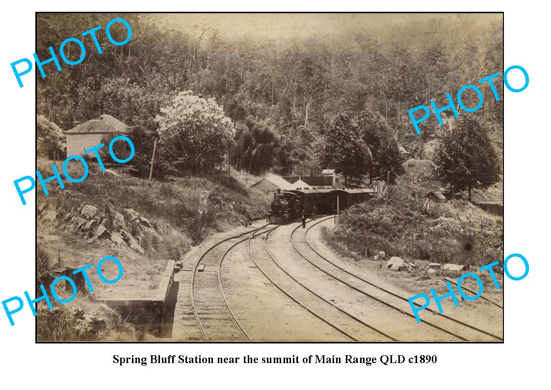 OLD LARGE PHOTO FEATURING SPRING BLUFF QLD, VIEW OF RAILWAY STATION c1890