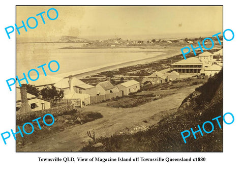 OLD LARGE PHOTO FEATURING TOWNSVILLE QLD, VIEW OF MAGAZINE ISLAND c1880