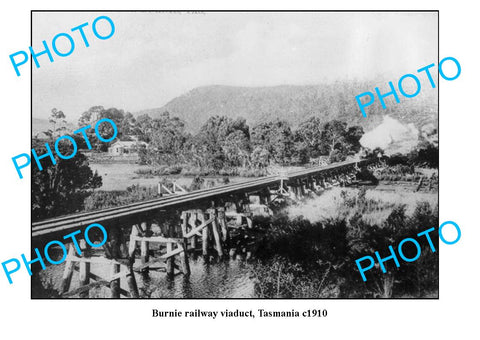 OLD LARGE PHOTO FEATURING BURNIE TASMANIA, RAILWAY VIADUCT BRIDGE c1910