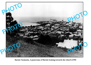 OLD LARGE PHOTO FEATURING BURNIE TASMANIA, PANORAMA OF TOWN & WHARF c1950