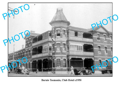 OLD LARGE PHOTO FEATURING BURNIE TASMANIA, CLUB HOTEL BUILDING c1950