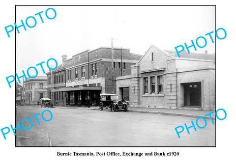 OLD LARGE PHOTO FEATURING BURNIE TASMANIA, VIEW OF POST OFFICE & BANK c1920