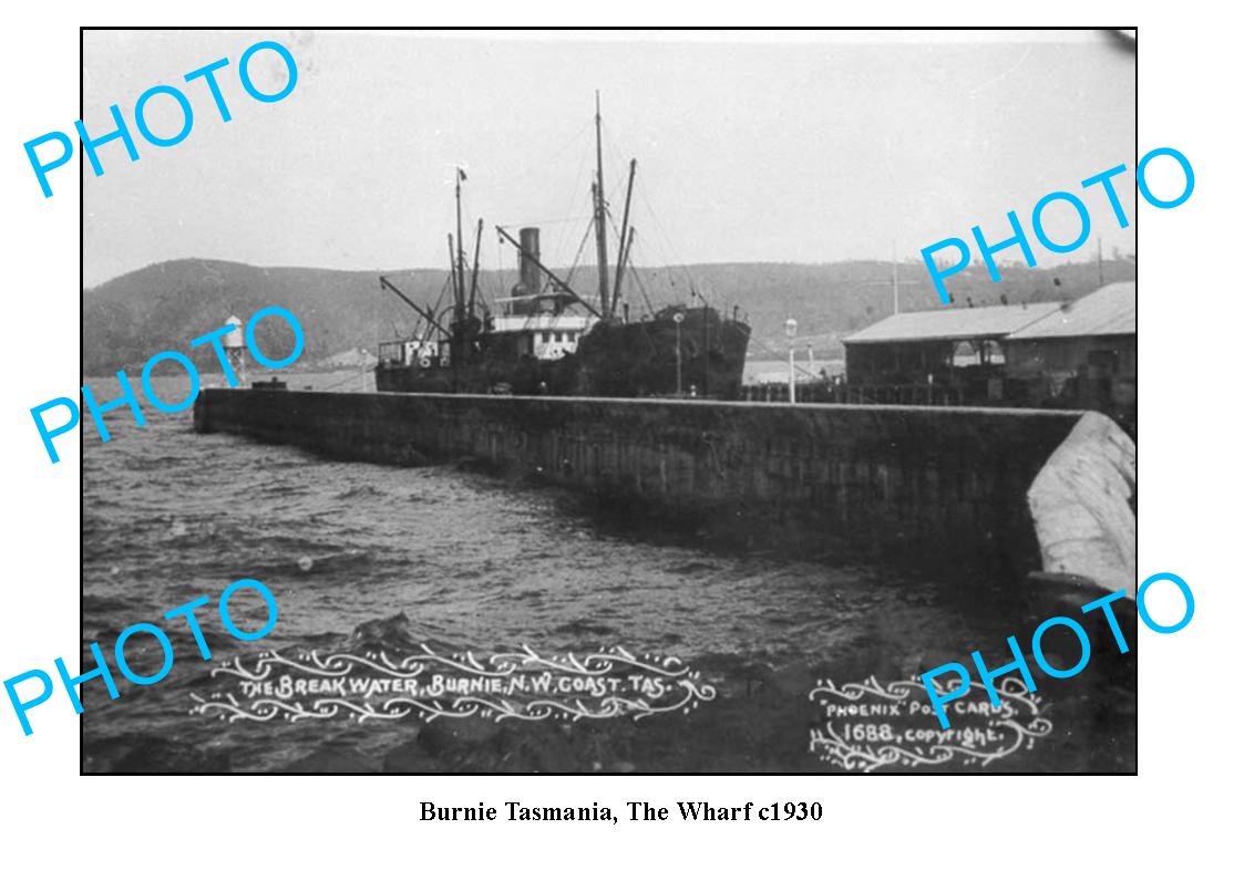 OLD LARGE PHOTO FEATURING BURNIE TASMANIA, VIEW OF THE WHARF c1930