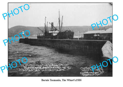 OLD LARGE PHOTO FEATURING BURNIE TASMANIA, VIEW OF THE WHARF c1930