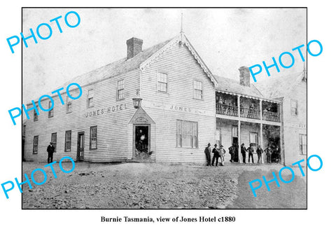 OLD LARGE PHOTO FEATURING BURNIE TASMANIA, JONES HOTEL BUILDING c1880