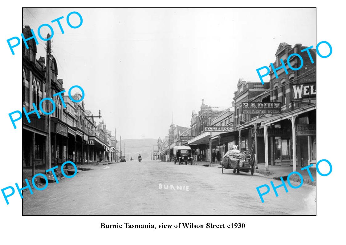 OLD LARGE PHOTO FEATURING BURNIE TASMANIA, VIEW OF WILSON STREET SHOPS c1930