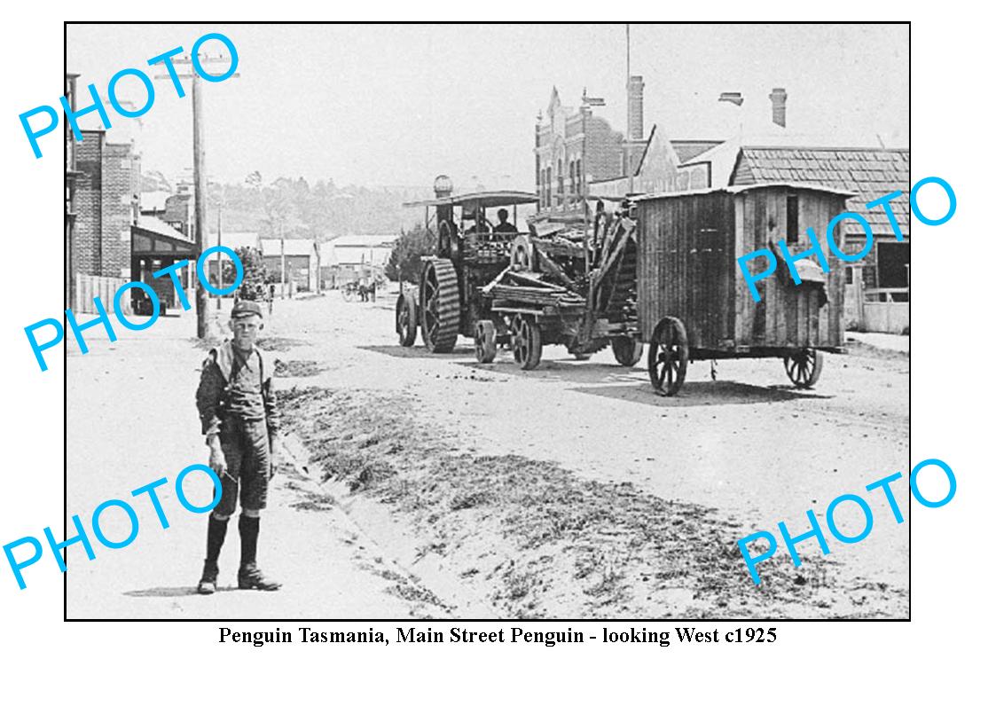 OLD LARGE PHOTO FEATURING PENGUIN TASMANIA, MAIN STREET LOOKING WEST c1925