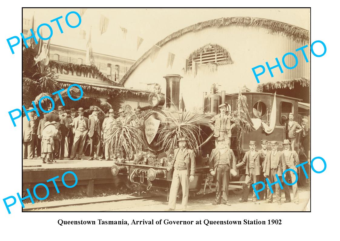 OLD LARGE PHOTO FEATURING QUEENSTOWN TASMANIA, GOVERNOR ARRIVIAL AT STATION 1902