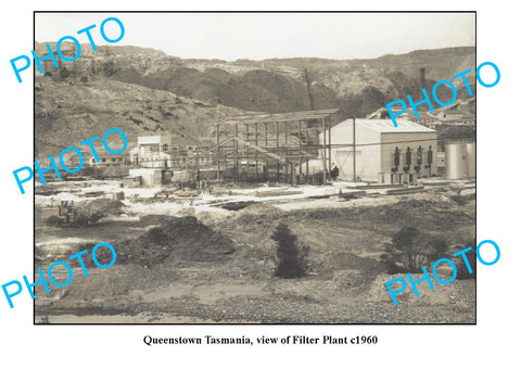 OLD LARGE PHOTO FEATURING QUEENSTOWN TASMANIA, VIEW OF FILTER PLANT c1960