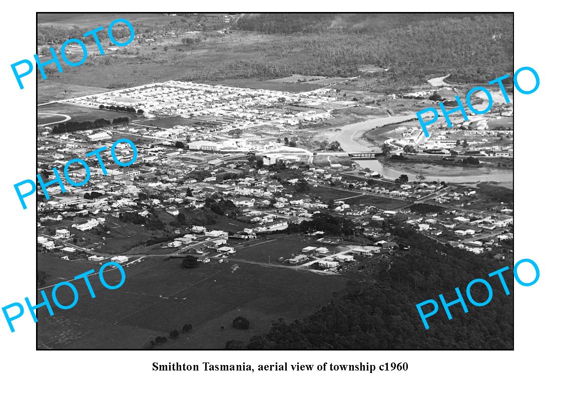 OLD LARGE PHOTO FEATURING SMITHTON TASMANIA, AERIAL VIEW OF TOWNSHIP c1960