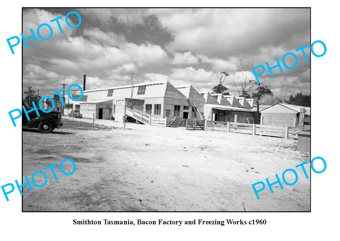 OLD LARGE PHOTO FEATURING SMITHTON TASMANIA, VIEW OF THE BACON FACTORY c1960