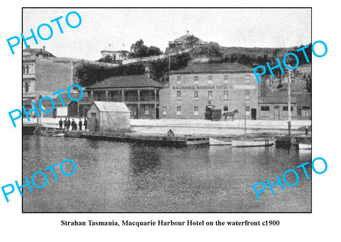 OLD LARGE PHOTO FEATURING STRAHAN TASMANIA, MACQUARIE HARBOUR HOTEL c1900