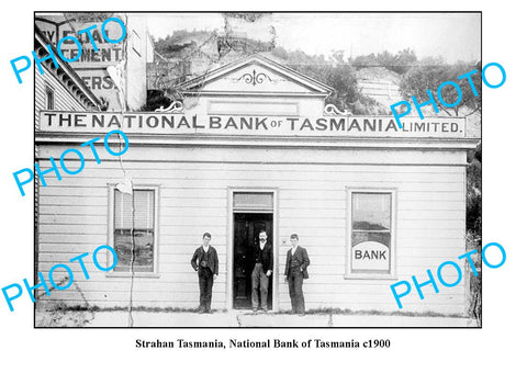 OLD LARGE PHOTO FEATURING STRAHAN TASMANIA, BANK OF TASMANIA BUILDING c1900