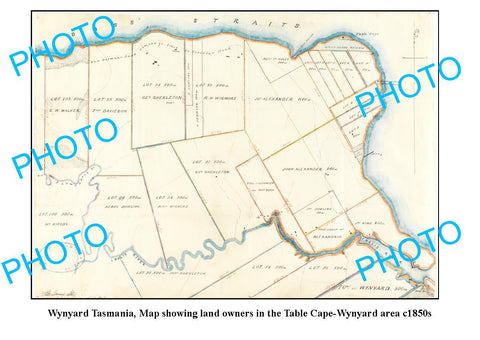 OLD LARGE PHOTO FEATURING WYNYARD TASMANIA, MAP SHOWING THE LAND OWNERS c1850s