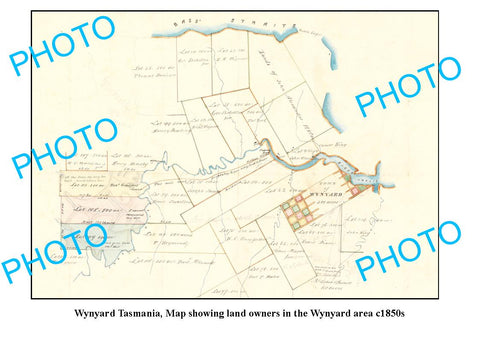 OLD LARGE PHOTO FEATURING WYNYARD TASMANIA, MAP SHOWING THE LAND OWNERS c1850s 1