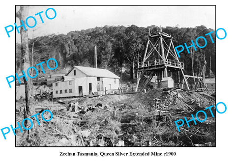 OLD LARGE PHOTO FEATURING ZEEHAN TASMANIA, QUEEN SILVER EXTENDED MINE c1900