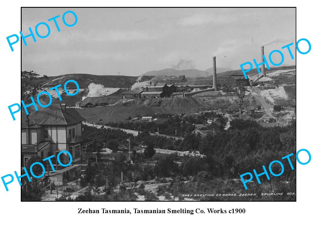 OLD LARGE PHOTO FEATURING ZEEHAN TASMANIA, TASMANIAN SMELTING Co WORKS c1900