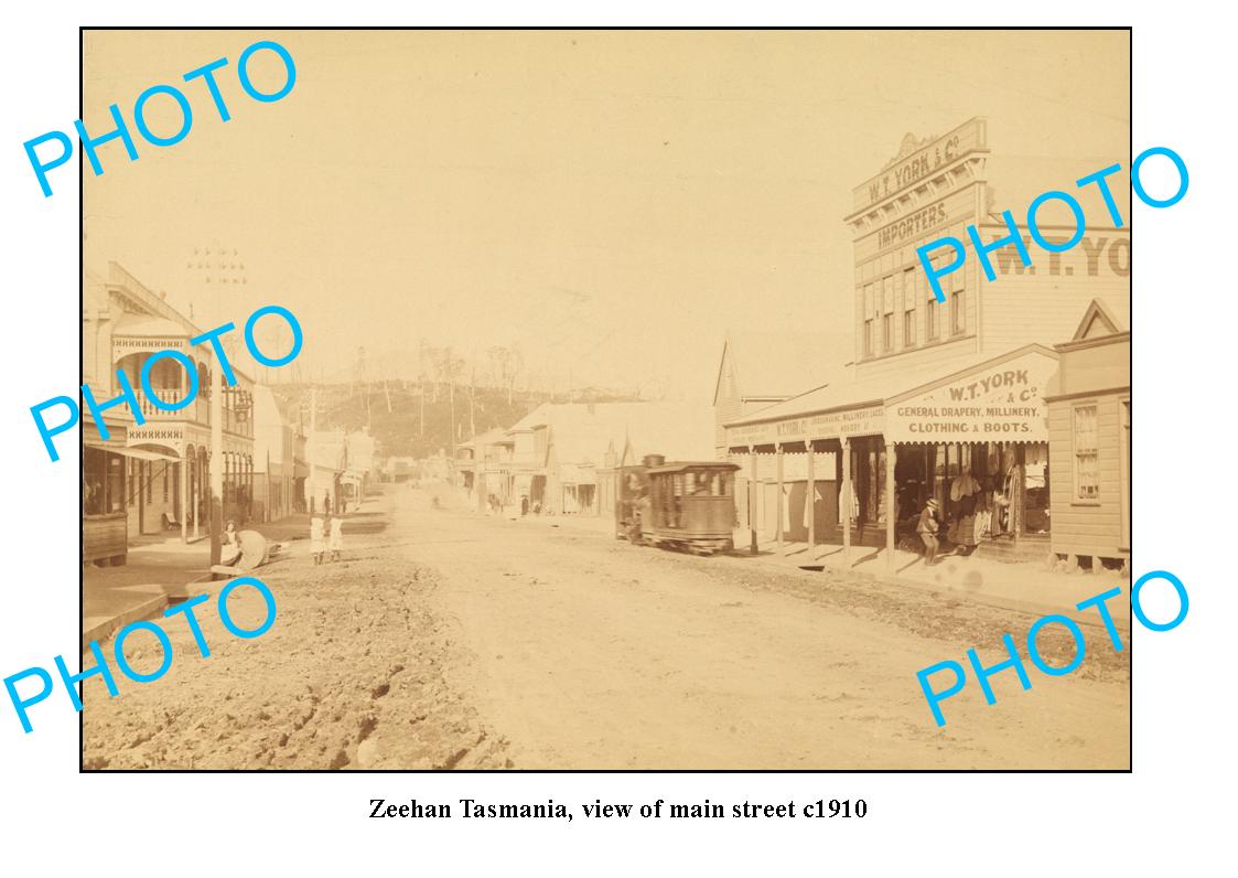 OLD LARGE PHOTO FEATURING ZEEHAN TASMANIA, VIEW OF THE MAIN STREET c1910