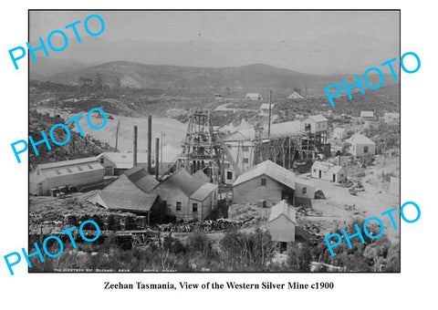 OLD LARGE PHOTO FEATURING ZEEHAN TASMANIA, VIEW OF THE WESTERN SILVER MINE c1900