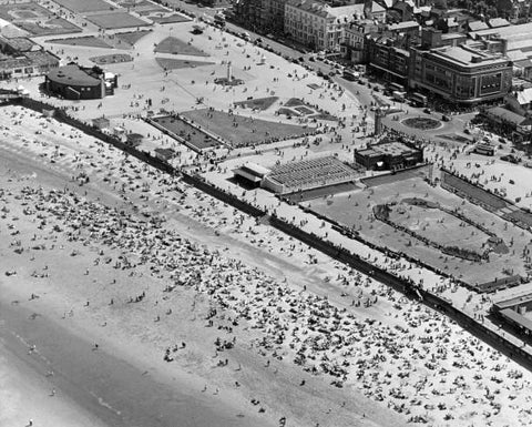 OLD LARGE PHOTO, aerial view of Rhyl Wales, the waterfront c1960