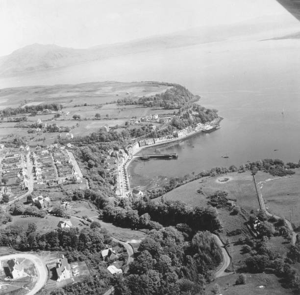 OLD LARGE PHOTO, aerial view of Tobermory Scotland, the town c1950