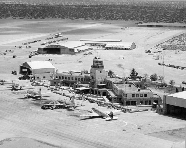 OLD LARGE PHOTO, aerial view of El Paso Texas, the Municipal Airport 1950