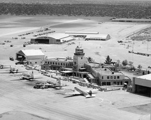 OLD LARGE PHOTO, aerial view of El Paso Texas, the Municipal Airport 1950