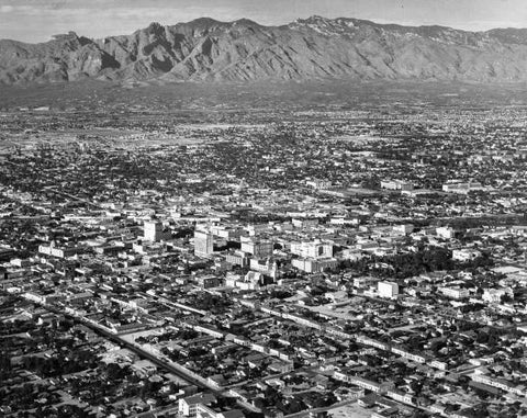 OLD LARGE PHOTO, aerial view of Tucson Arizona, the city c1960