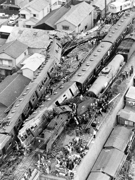 OLD LARGE PHOTO, aerial view, Mikawashima Station Train Crash Tokyo Japan 1962 1