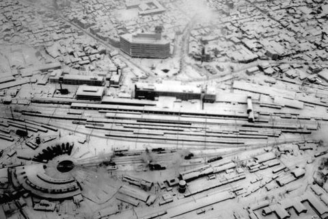 OLD LARGE PHOTO, aerial view Kanazawa railway station in Kanazawa Japan 1950