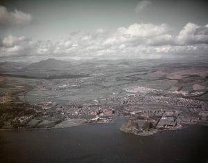 OLD LARGE PHOTO, aerial view of the town Dumbarton Scotland 1950