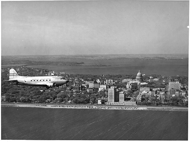 OLD LARGE PHOTO, aerial view of Madison, Wisconsin c1950