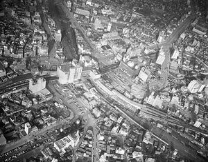 OLD LARGE PHOTO, aerial view of Shibuya Railway Station in Tokyo Japan 1960