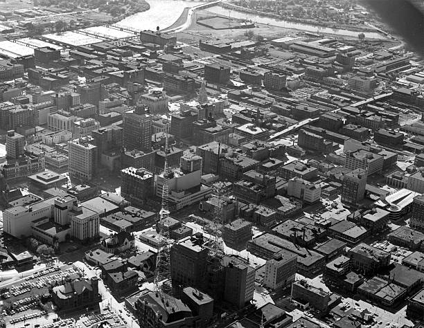 OLD LARGE PHOTO, aerial view of Des Moines Iowa, the city c1951