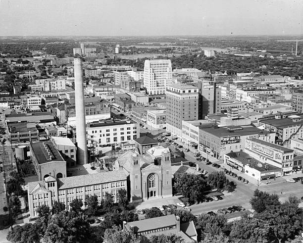 OLD LARGE PHOTO, aerial view of Topeka Kansas, the city c1950