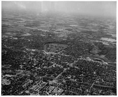 OLD LARGE PHOTO, aerial view of Muncie Indiana, the city c1950