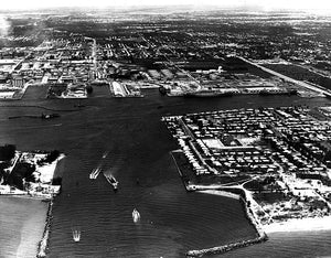 OLD LARGE PHOTO, aerial view of the town Port Everglades Florida 1960