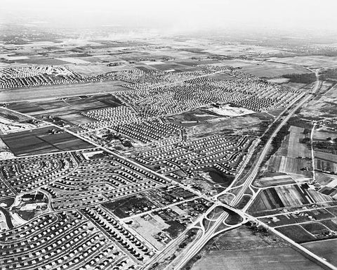 OLD LARGE PHOTO, aerial view of Long Island New York Levittown c1950