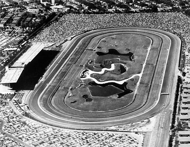 OLD LARGE PHOTO, aerial view of Aqueduct Racetrack Queens New York 1960