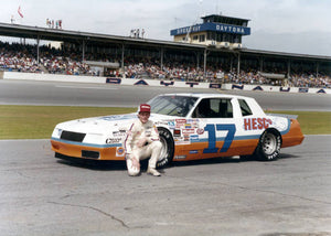 OLD LARGE PHOTO, Clark Dwyer driver of the Hesco Exhaust Chevrolet NASCAR 1984