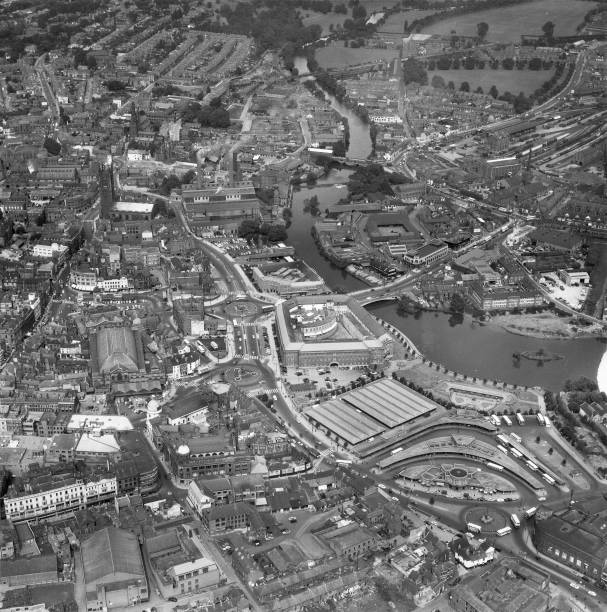 OLD LARGE PHOTO, aerial view of Derby city centre Derbyshire England 1961 