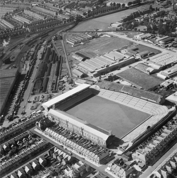 OLD LARGE PHOTO, aerial view of Fratton Park Portsmouth Hampshire England 1957 