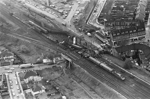 OLD LARGE PHOTO, aerial view of Hither Green train crash, London 1967