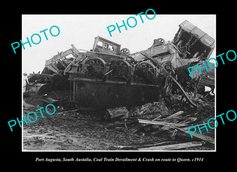 OLD LARGE HISTORIC PHOTO PORT AUGUSTA SOUTH AUSTRALIA, COAL TRAIN CRASH c1914 1