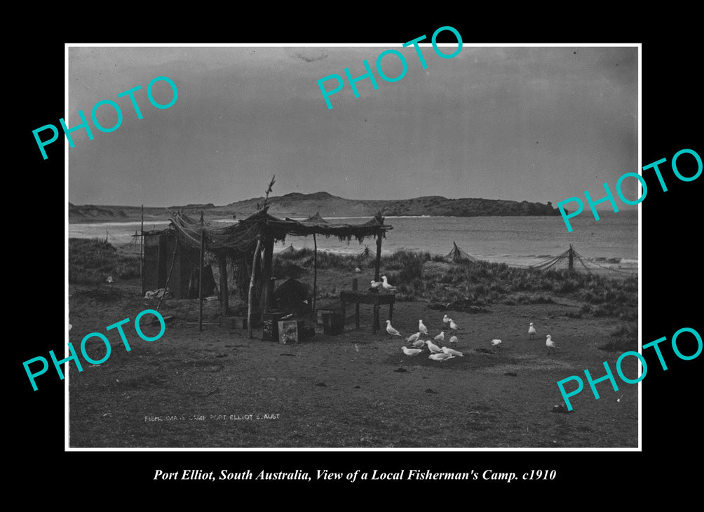 OLD LARGE HISTORIC PHOTO PORT ELLIOT SOUTH AUSTRALIA THE FISHING CAMP c1910