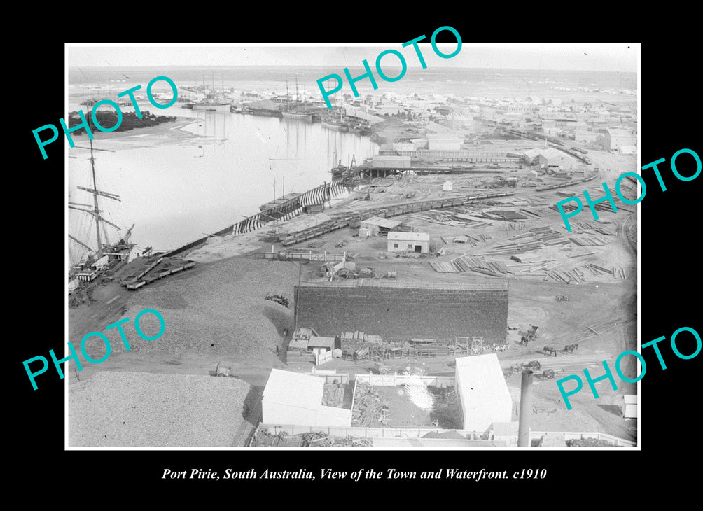 OLD LARGE HISTORIC PHOTO PORT PIRIE SOUTH AUSTRALIA, THE TOWN & WATERFRONT c1910