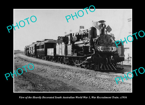 OLD LARGE HISTORIC PHOTO SAR SOUTH AUSTRALIAN RAILWAY WWI RECRUITING TRAIN 1916